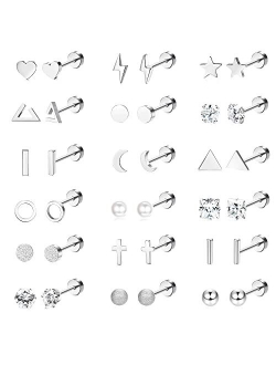 ORAZIO 18 Pairs Surgical Stainless Steel Stud Earrings For Women Men 20G Cartilage Earrings Studs Cross Moon Star Small Stud Earrings Black Gold Screw Flat Back Earrings 