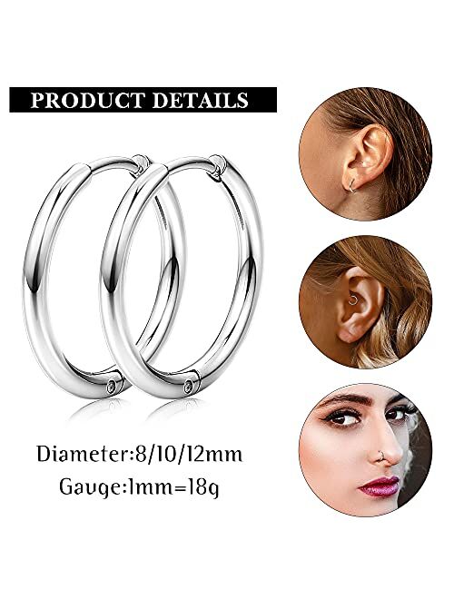 LOLIAS 21Pairs Cartilage Earrings Stud Hoop Stainless Steel Screw Flat Back Earrings Hoop Earrings for Cartilage Tragus Daith Helix Ear Piercing Set