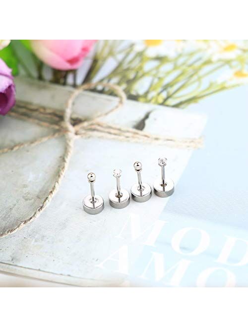 ORAZIO 12 Pairs Tiny Stud Earrings for Men Women Barbell Ear Stud Piercing Stainless Steel Minimalist Round CZ Ball Cartilage Earrings Set