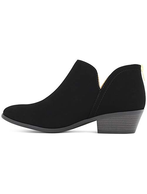 MARCOREPUBLIC Manchester Women's Cut-Out Side Low Chunky Stacked Block Heels Ankle Booties Boots