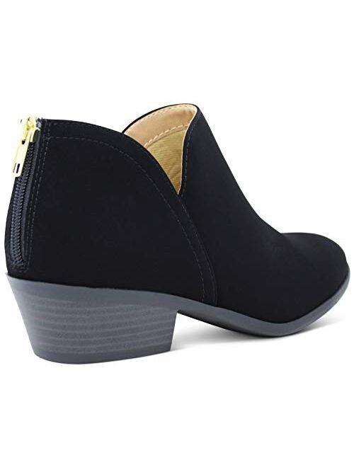 MARCOREPUBLIC Manchester Women's Cut-Out Side Low Chunky Stacked Block Heels Ankle Booties Boots