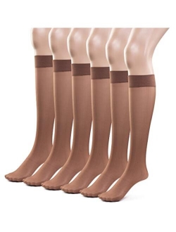 Silky Toes Women's Everyday Sheer Knee Highs Stockings- 6 Pairs