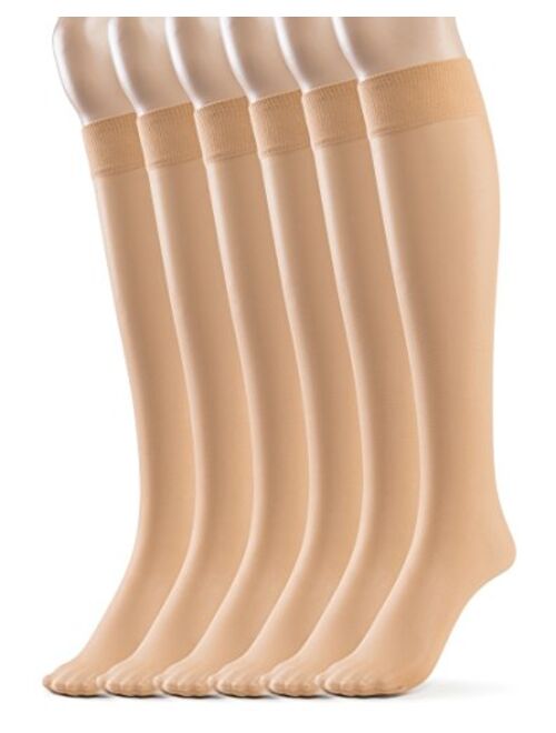 Silky Toes Women's Everyday Sheer Knee Highs Stockings- 6 Pairs