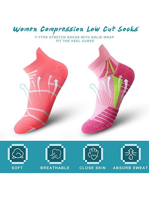 Geyoga 10 Pairs Women Compression Ankle Socks Breathable Low Cut Ankle Socks Cushioned Performance Tab Socks for Women Girls, 10 Designs