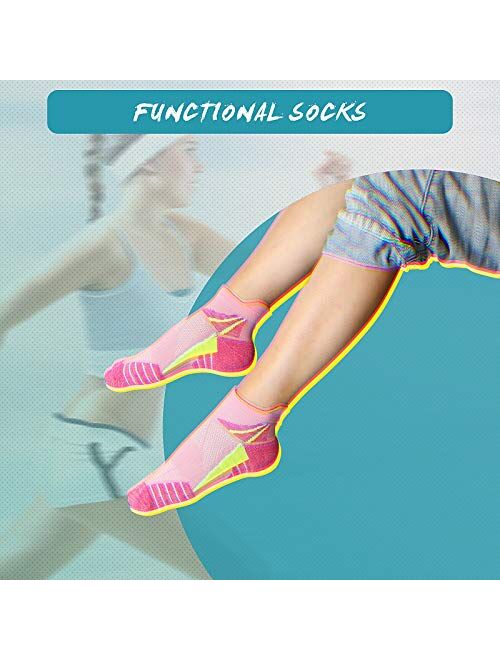 Geyoga 10 Pairs Women Compression Ankle Socks Breathable Low Cut Ankle Socks Cushioned Performance Tab Socks for Women Girls, 10 Designs