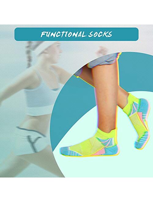 Geyoga 10 Pairs Women Compression Ankle Socks Breathable Low Cut Ankle Socks Cushioned Performance Tab Socks for Women Girls, 10 Designs