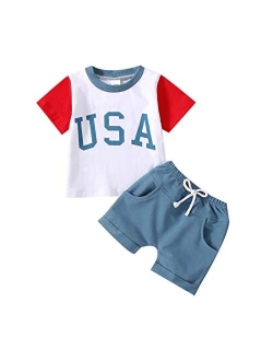 Mozikqin 4th of July Baby Boy Outfit Short Sleeve T-shirt Top and Stars Shorts Toddler Boy Independence Day Clothes