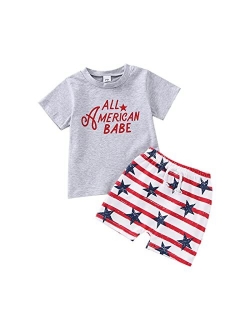 Mozikqin 4th of July Baby Boy Outfit Short Sleeve T-shirt Top and Stars Shorts Toddler Boy Independence Day Clothes