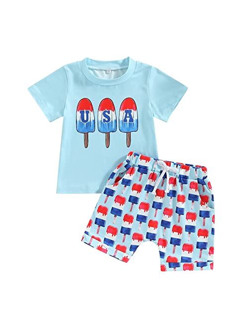 Fybitbo Baby Boy 4th of July Outfits Short Sleeve Tee Shirt and Casual Shorts 2Pcs Fourth of July Summer Outfit