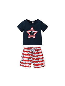 Mayummpy Newborn Baby Girls Boys 4th of July Outfit American Flag Tee Shirt Short Pants Toddler Independence Day Clothes Set