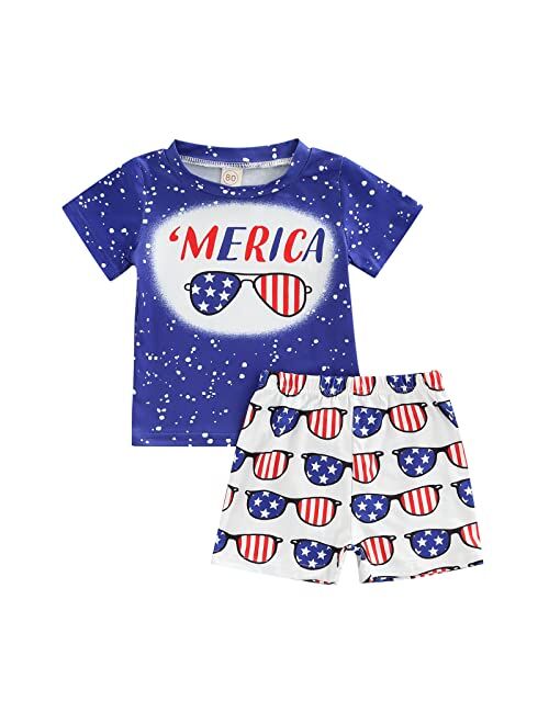 Mayummpy Newborn Baby Girls Boys 4th of July Outfit American Flag Tee Shirt Short Pants Toddler Independence Day Clothes Set