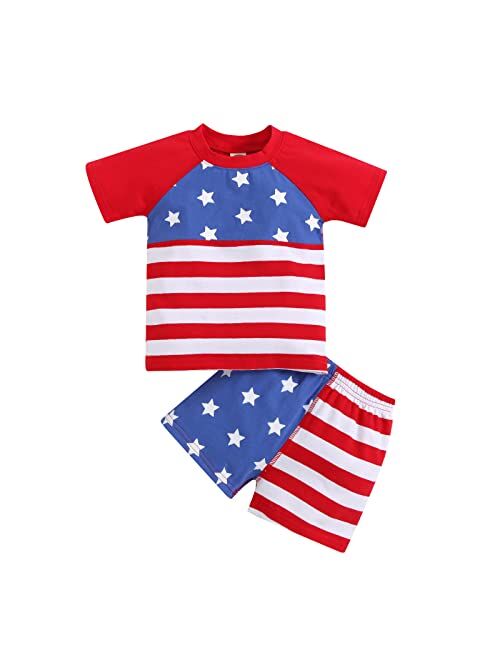 Mayummpy Newborn Baby Girls Boys 4th of July Outfit American Flag Tee Shirt Short Pants Toddler Independence Day Clothes Set