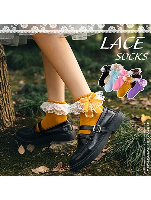 SEMOHOLLI Women Ankle Socks,Lace Ruffle Frilly Comfortable Princess Socks Lace Socks