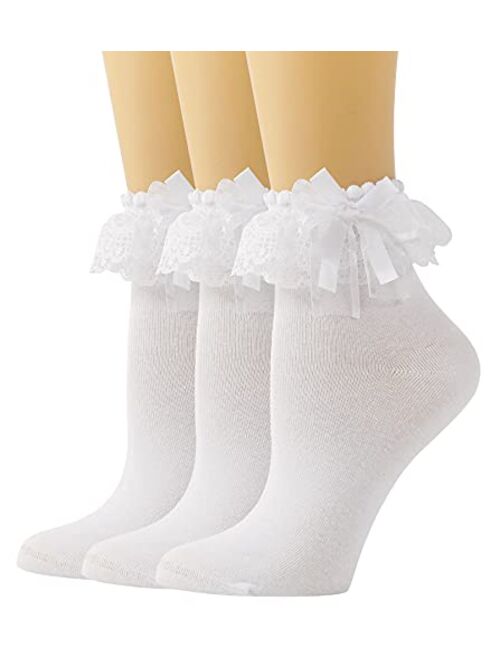 SEMOHOLLI Women Ankle Socks,Lace Ruffle Frilly Comfortable Princess Socks Lace Socks