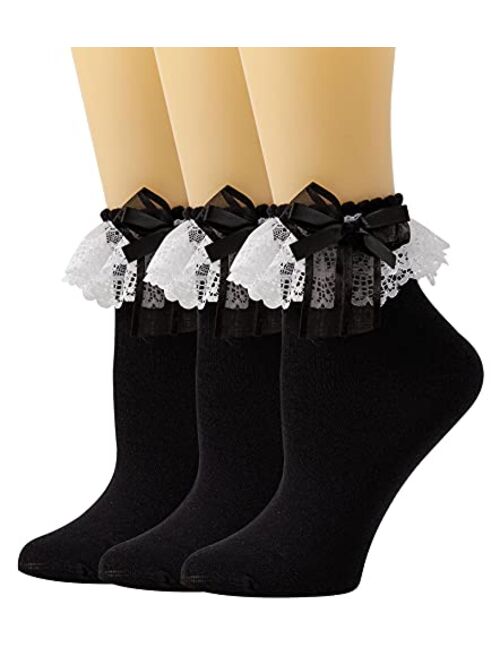 SEMOHOLLI Women Ankle Socks,Lace Ruffle Frilly Comfortable Princess Socks Lace Socks