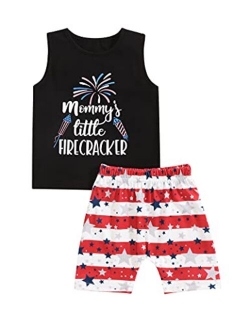 Hipealy Baby Boy Outfits Summer American Flag Pants American Boy Letter Print Tops Clothing Set