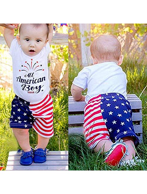 Hipealy Baby Boy Outfits Summer American Flag Pants American Boy Letter Print Tops Clothing Set