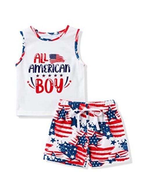 Hipealy Baby Boy Outfits Summer American Flag Pants American Boy Letter Print Tops Clothing Set