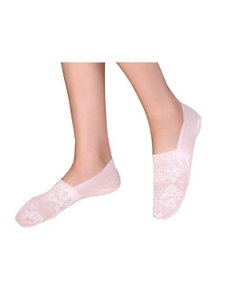 Sandra Women's No Show Socks, 5 Pack Lace Cotton Non Slip Flat Boat Invisible Low Cut Liners Sports Ankle Socks