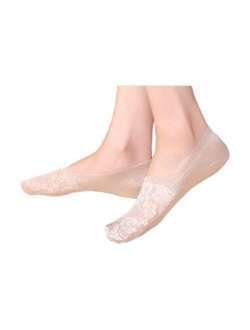 Sandra Women's No Show Socks, 5 Pack Lace Cotton Non Slip Flat Boat Invisible Low Cut Liners Sports Ankle Socks