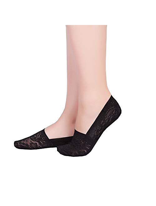 Sandra Women's No Show Socks, 5 Pack Lace Cotton Non Slip Flat Boat Invisible Low Cut Liners Sports Ankle Socks