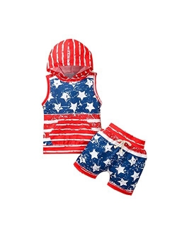 Amshibel Independence Day Outfit Toddler Baby Boy Girl 4th of July American Flag Sleeveless Vest Tops + Stars Shorts Set