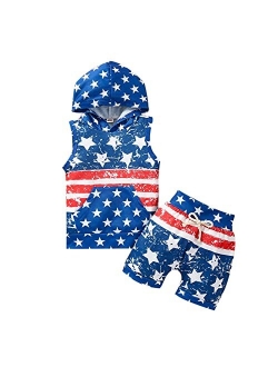 Amshibel Independence Day Outfit Toddler Baby Boy Girl 4th of July American Flag Sleeveless Vest Tops + Stars Shorts Set