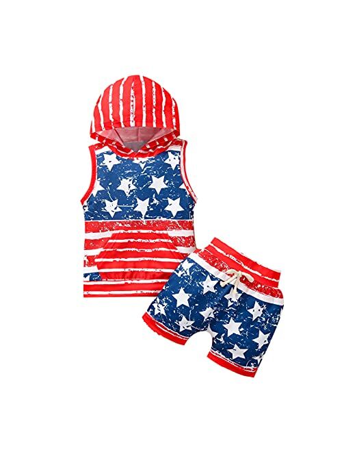 Amshibel Independence Day Outfit Toddler Baby Boy Girl 4th of July American Flag Sleeveless Vest Tops + Stars Shorts Set