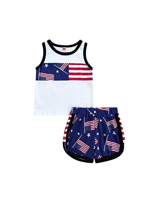 Nie Cuimeiwan 4th of July Toddler Little Boy Girl Outfit American Flag Sleeveless Vest Top Stripe Shorts Independence Day Clothes Set