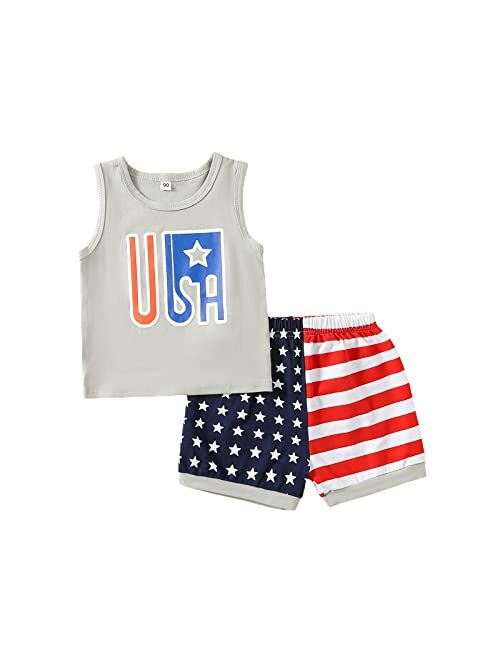 Nie Cuimeiwan 4th of July Toddler Little Boy Girl Outfit American Flag Sleeveless Vest Top Stripe Shorts Independence Day Clothes Set