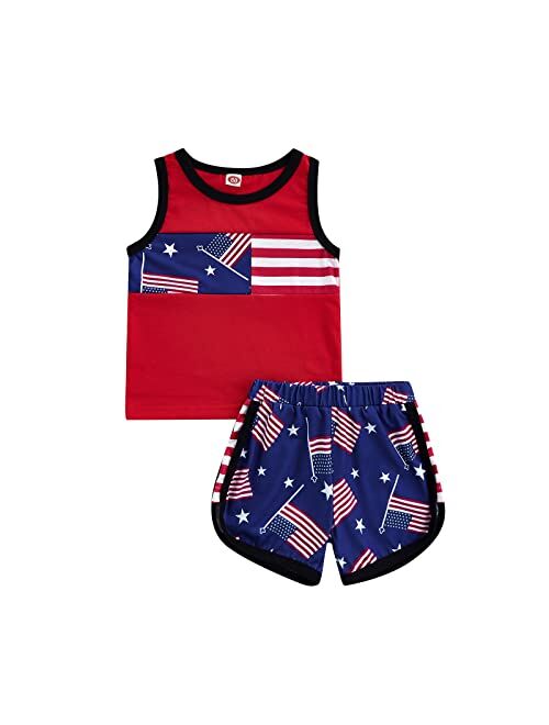 Nie Cuimeiwan 4th of July Toddler Little Boy Girl Outfit American Flag Sleeveless Vest Top Stripe Shorts Independence Day Clothes Set