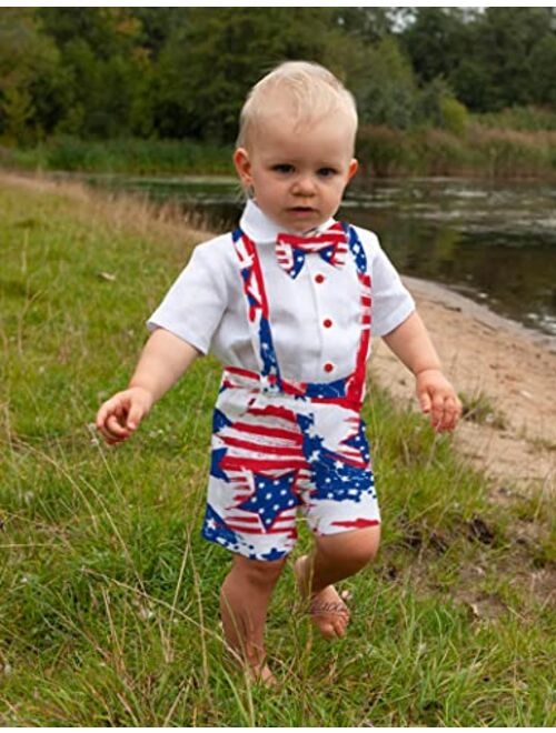 Donwen Baby Boy 4th of July Outfit Short Sleeve Shirt+ Stars Stripe Short Toddler 4th of July Outfit Boy