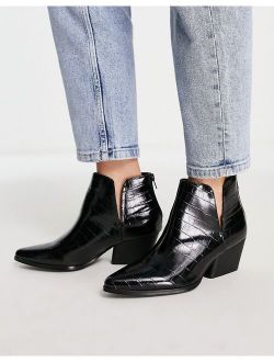 Urban Revivo western croc print ankle boots in black