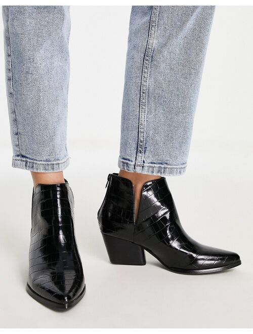 Urban Revivo western croc print ankle boots in black