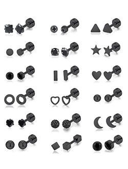 Vegolita 18Pairs 18G Stainless Steel Tiny Stud Earrings for Women Cartilage Helix Earrings Ball Star CZ Earrings