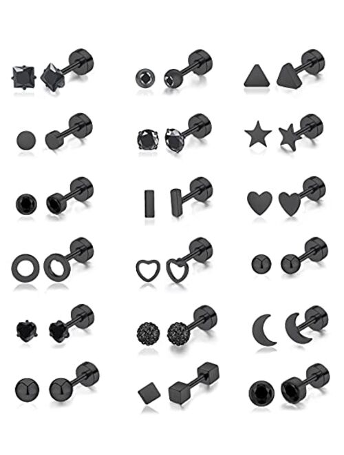 Vegolita 18Pairs 18G Stainless Steel Tiny Stud Earrings for Women Cartilage Helix Earrings Ball Star CZ Earrings