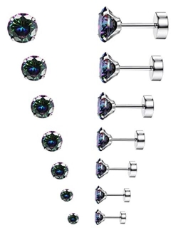 MJust 7 Pairs Stainless Steel Earrings 20G Cartilage Earrings Stud Hypoallergenic Cubic Zirconia Barbell Earring Set Flatback Earrings for Women Men 2MM-8MM