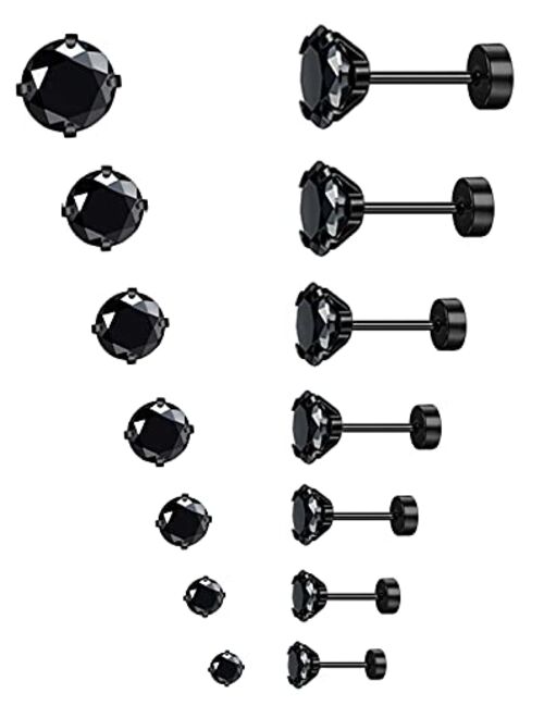 MJust 7 Pairs Stainless Steel Earrings 20G Cartilage Earrings Stud Hypoallergenic Cubic Zirconia Barbell Earring Set Flatback Earrings for Women Men 2MM-8MM