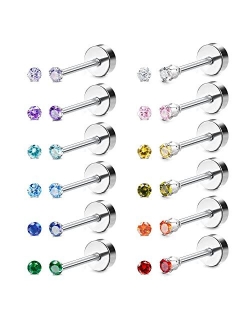 HANPABUM 12 Pairs Stainless Steel Tiny Stud Earrings 2MM Cubic Zirconia Stud Earring Clear CZ Earrings Set for Women Men