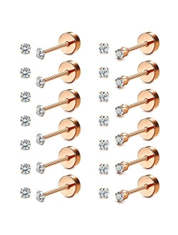 HANPABUM 12 Pairs Stainless Steel Tiny Stud Earrings 2MM Cubic Zirconia Stud Earring Clear CZ Earrings Set for Women Men