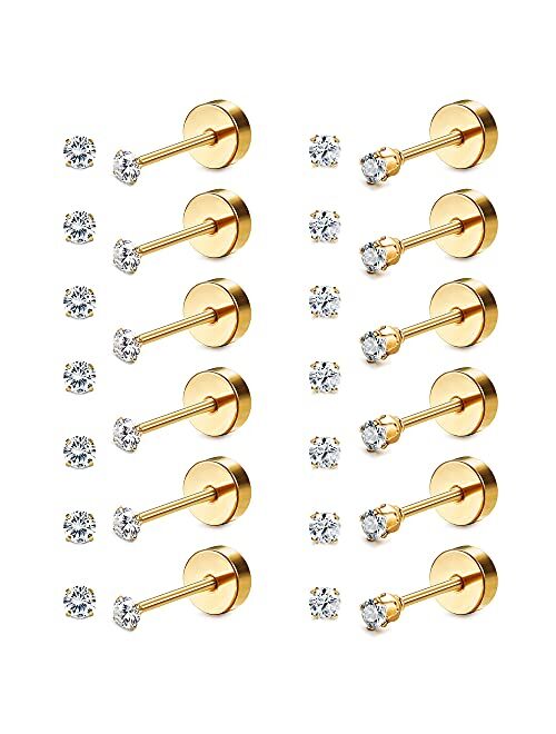 HANPABUM 12 Pairs Stainless Steel Tiny Stud Earrings 2MM Cubic Zirconia Stud Earring Clear CZ Earrings Set for Women Men