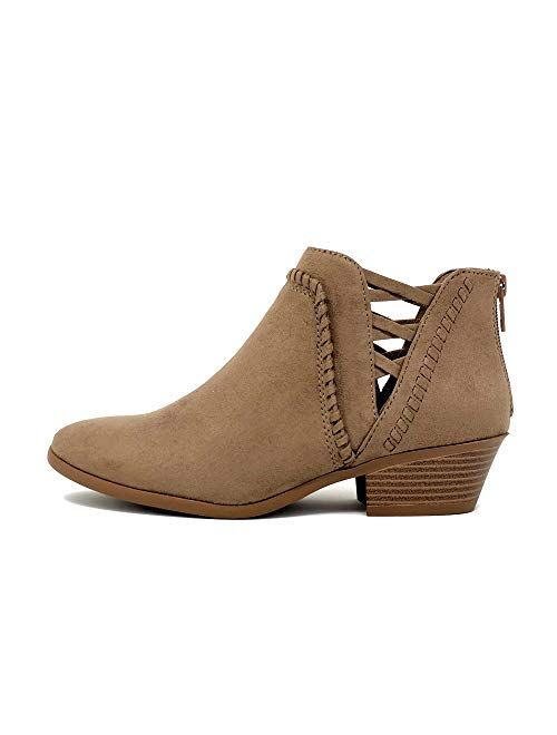 Soda Sincere Women's Low Ankle Heel Bootie with Elastic Cross Straps