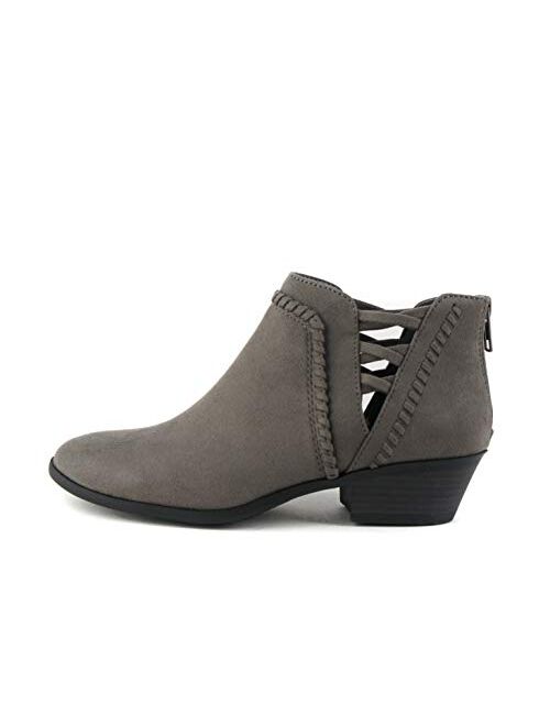 Soda Sincere Women's Low Ankle Heel Bootie with Elastic Cross Straps