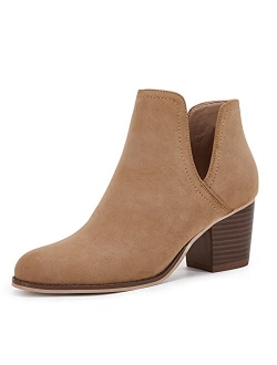 Syktkmx Womens Cutout Chelsea Ankle Boots Slip On Pointed Toe Stacked Chunky Block Heel Booties