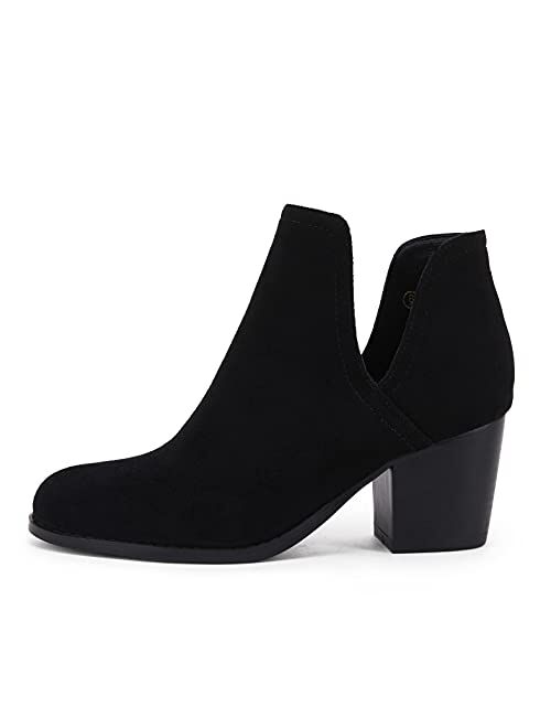 Syktkmx Womens Cutout Chelsea Ankle Boots Slip On Pointed Toe Stacked Chunky Block Heel Booties