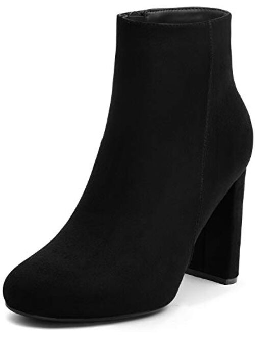 katliu Women's Ankle Boots Heeled Cutout Pointed Toe Booties Chunky Heels Short Boots