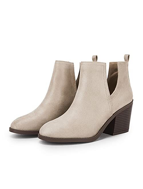 Ruanyu Women Chunky Block Stacked Low Heel Ankle Boots Cut Out Pointed Toe Comfortable Booties