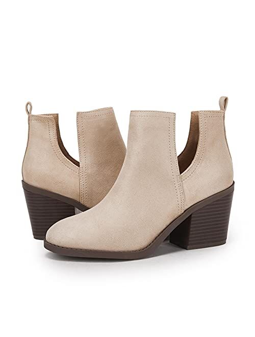 Ruanyu Women Chunky Block Stacked Low Heel Ankle Boots Cut Out Pointed Toe Comfortable Booties