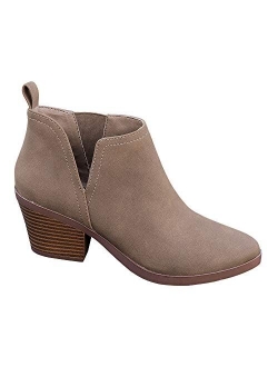 Coutgo Womens Cut Out Ankle Boots Chunky Stacked Heel Almond Toe Slip on Western Booties