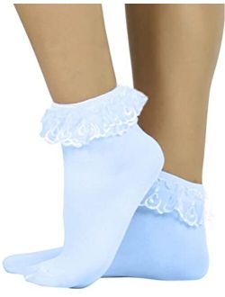 ToBeInStyle Womens Beautiful Lace Ruffle Top Opaque Anklet Socks